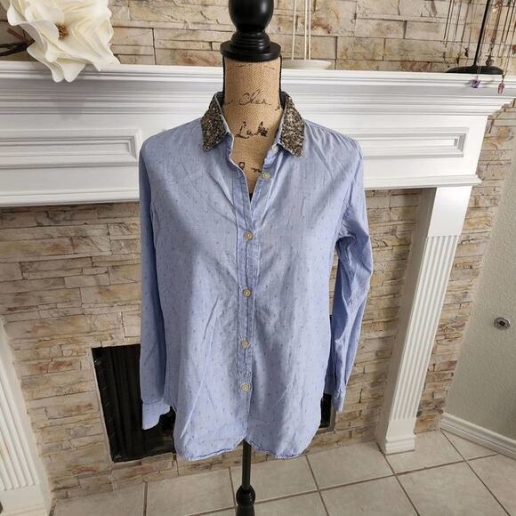 MAISON scotch sequined collar chambray‎ button down shirt size small - Picture 1 of 8